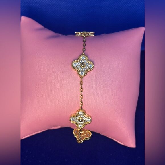 18k Gold Plated Alhambra Crystal Clover Motif Bracelet - Picture 6 of 14